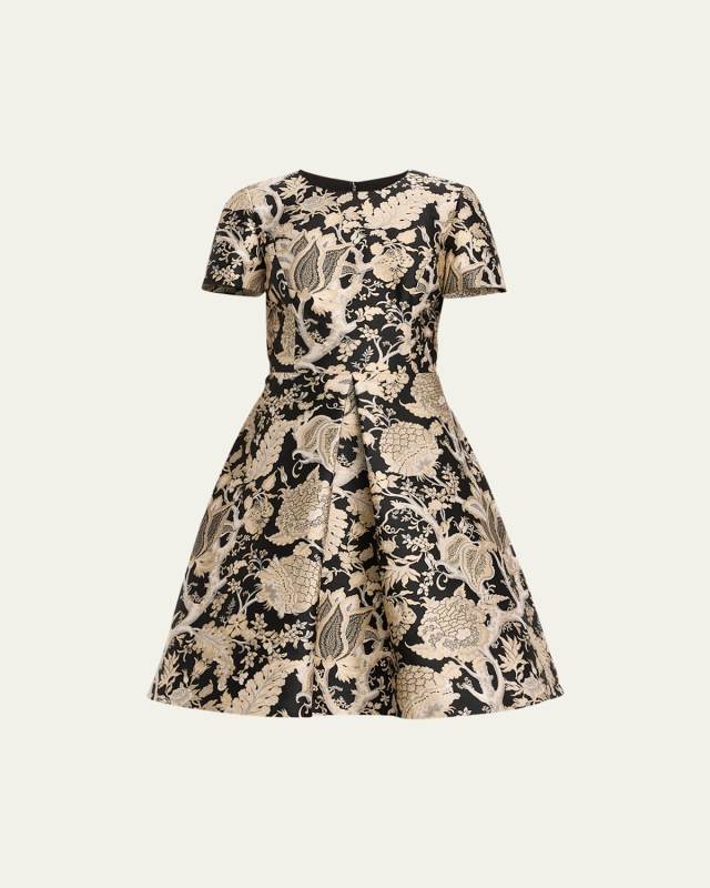 Jacquard A-Line Dress with Box Pleat
